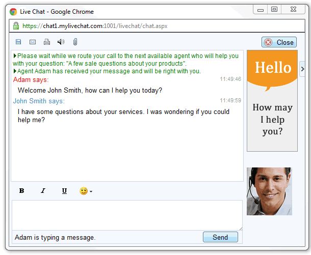 live chat client window